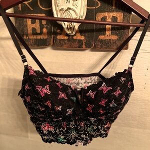 PINK Victoria's Secret Butterfly Lace Bralette - Black and Pink